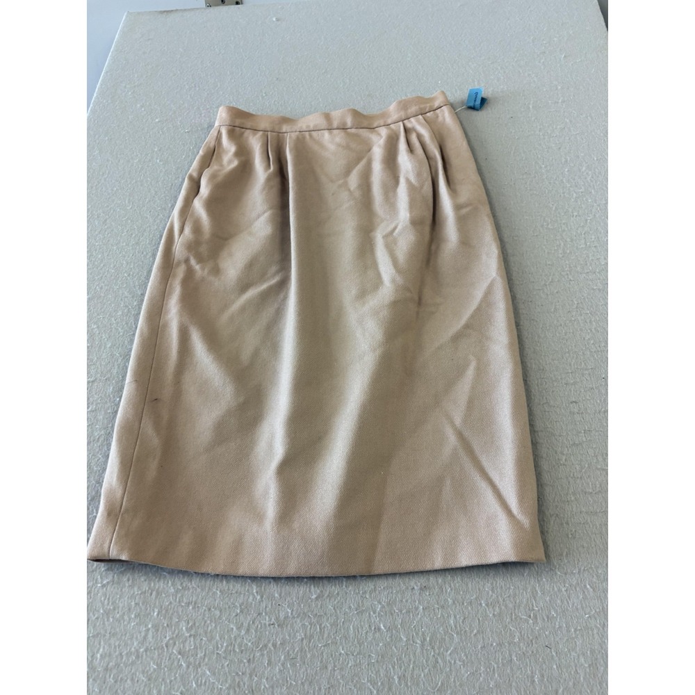 Wool Skirt Womens 14 Beige Lined Pencil Knee Length Back Slit Office Workwear